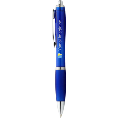 Nash ballpoint pen coloured barrel and grip in royal blue with branding down the barrel