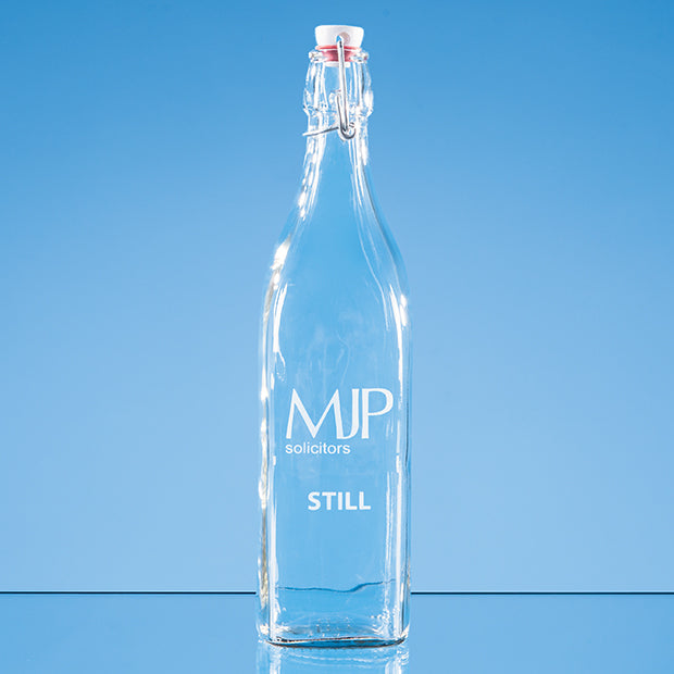 Branded 1ltr Square White Cap Swing Top Bottle