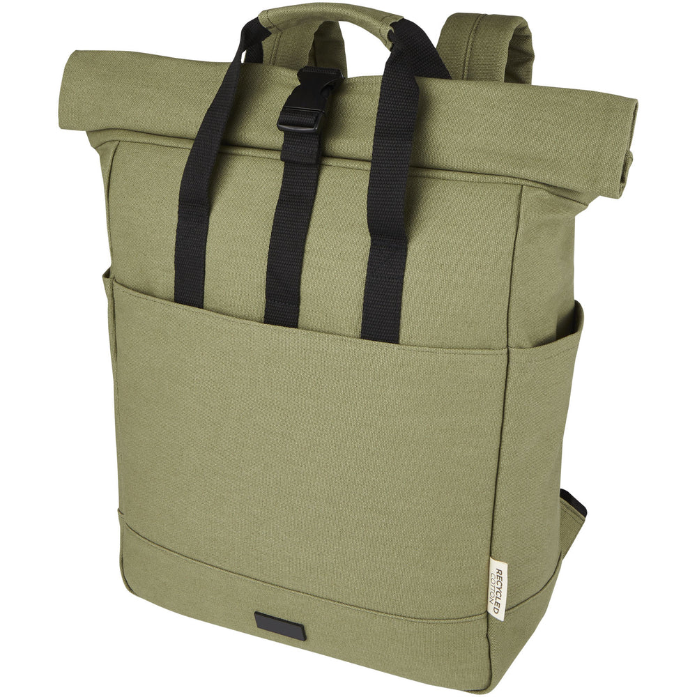Branded Joey 15” GRS recycled canvas rolltop laptop backpack 15L