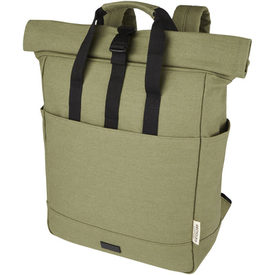 Branded Joey 15” GRS recycled canvas rolltop laptop backpack 15L