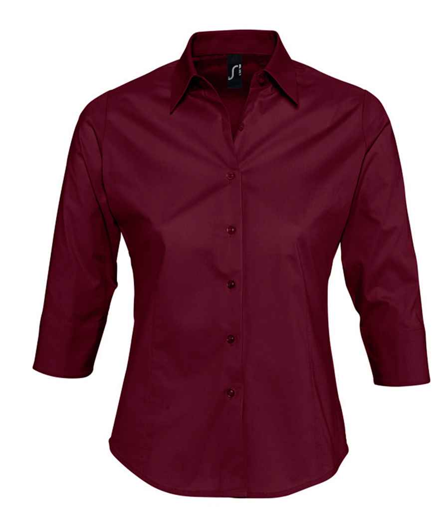 SOL'S Ladies Effect 3/4 Sleeve Fitted Shirt Burgundy