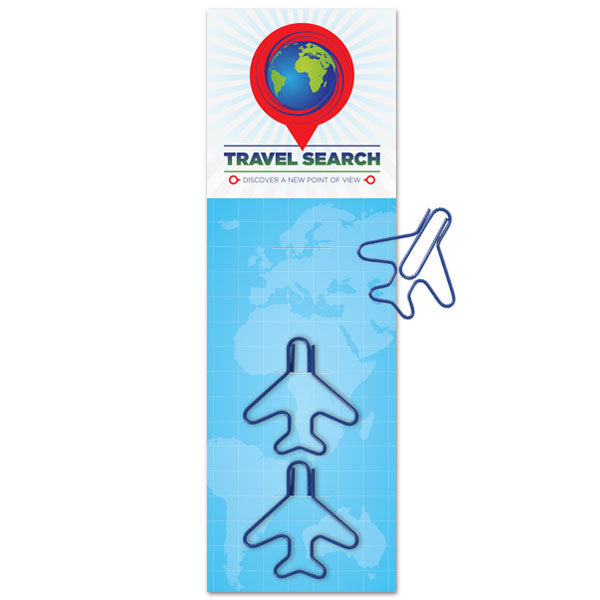 Plane Shaped Paper Clips on Printed Backing Card