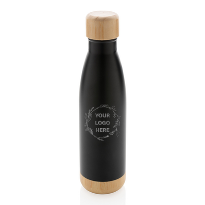 Vacuum stainless steel bottle with bamboo lid and bottom