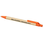 Berk recycled carton and corn plastic ballpoint pen in orange with branding down the barrel