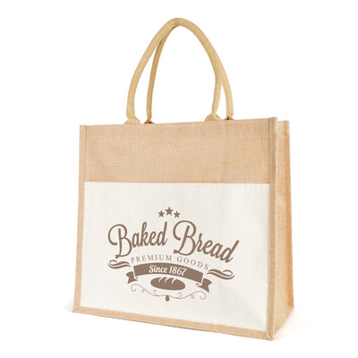 Eldon Laminated Jute Bag with padded handles and front cotton pocket