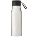 Branded Ljungan 500 ml copper vacuum insulated stainless steel bottle with PU leather strap and lid