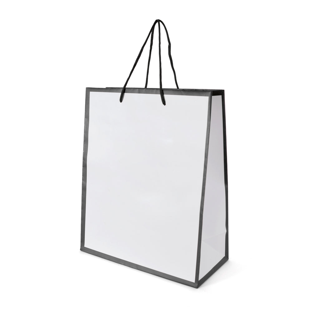 Branded Newquay White Paper Bag with trim and contrasting rope handles