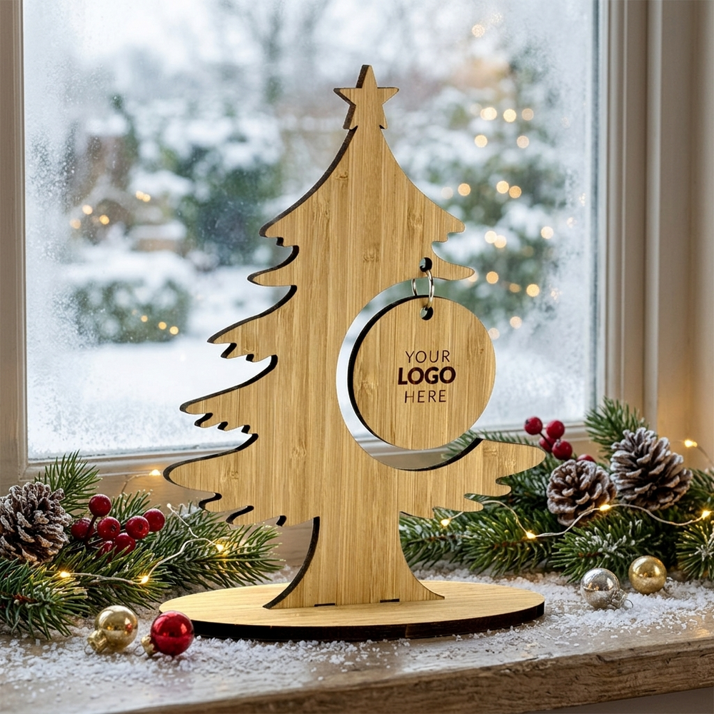 Bamboo Christmas Tree with Bamboo Bauble - 160mm x 210mm