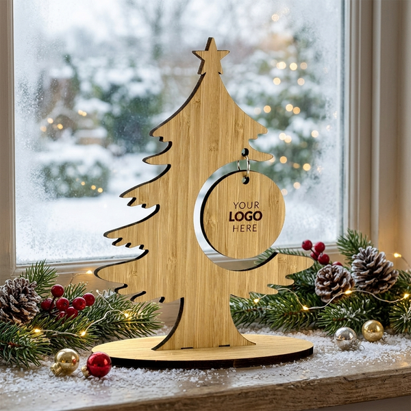 Bamboo Christmas Tree with Bamboo Bauble - 160mm x 210mm