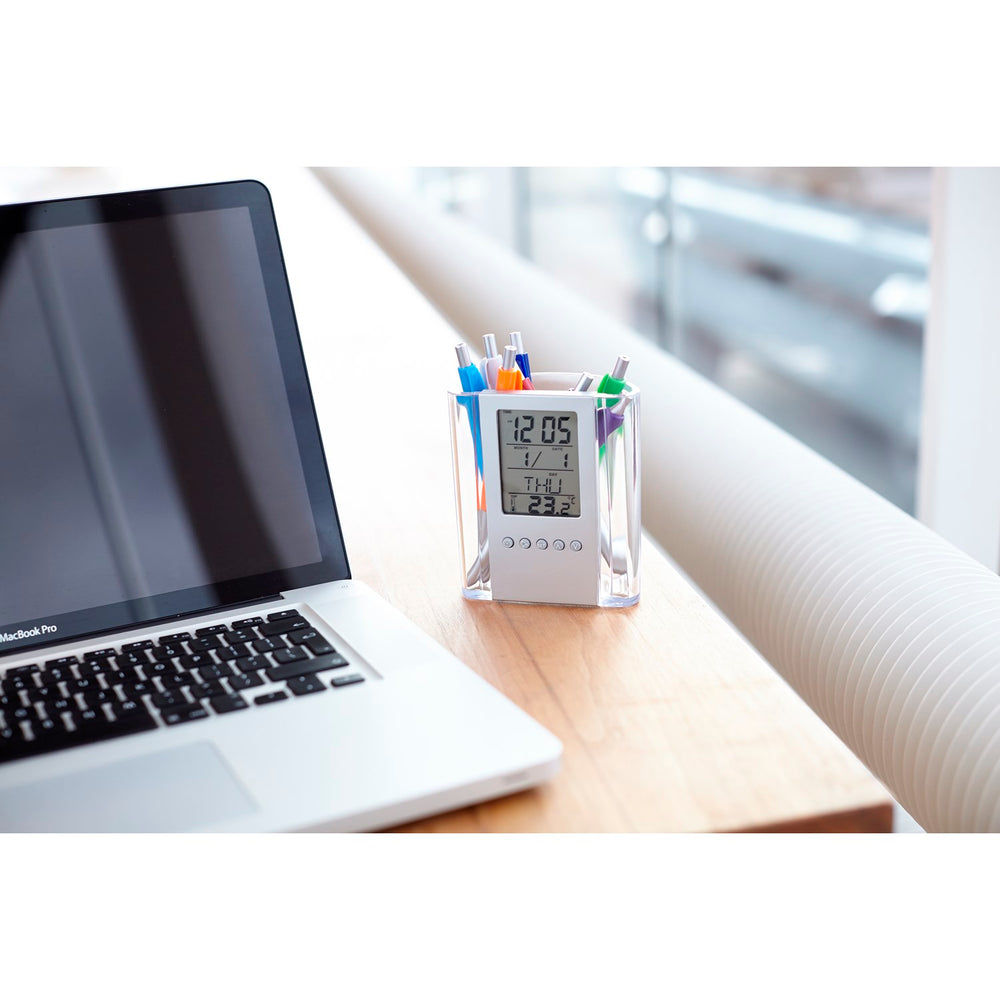 Branded Anton Pen holder with clock