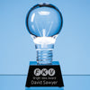Branded 6.5cm Dia Optical Crystal Lightbulb Award Mounted on an Onyx Black Crystal Base