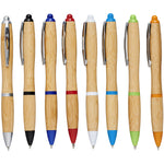 All 7 Nash bamboo ballpoint pens in each colour, including; black, silver, white, red, orange, green, light blue and blue