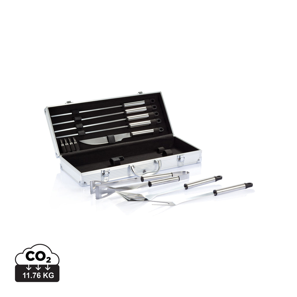 Branded 12 pcs barbecue set in aluminium box