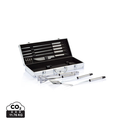 Branded 12 pcs barbecue set in aluminium box