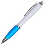 Curvy Ball Pen with a white barrel and sky blue grip