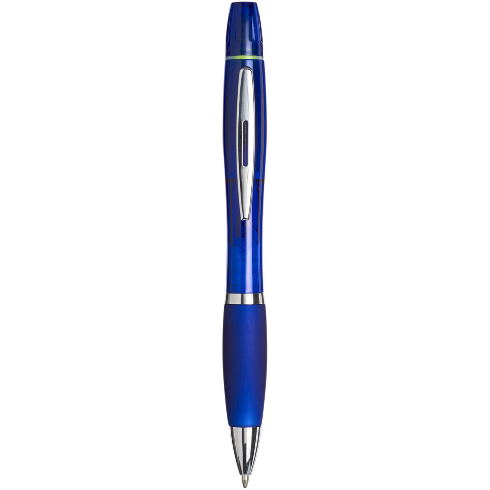 Curvy ballpoint pen with highlighter