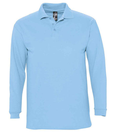 SOL'S Winter II Long Sleeve Cotton Piqué Polo Shirt Sky Blue