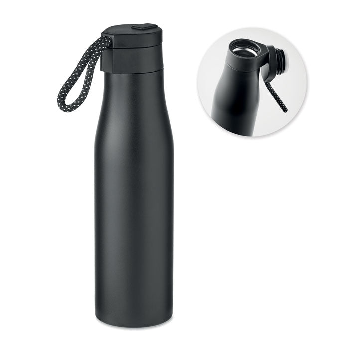 Ashlan Double Wall Vacuum Insulated Stainless Steel Black Water Bottle with Magnetic Lid & Handle - 600ml