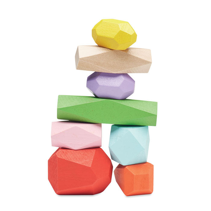 Branded 8 stacking wood rocks in pouch