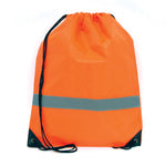 Fluorescent drawstring bag with reflective strip. 210D polyester