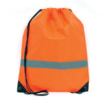 Branded Fluorescent drawstring bag with reflective strip. 210D polyester