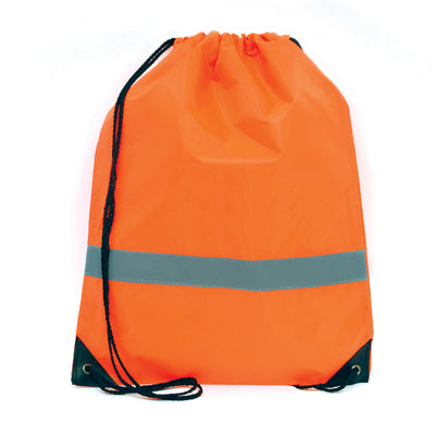 Branded Fluorescent drawstring bag with reflective strip. 210D polyester