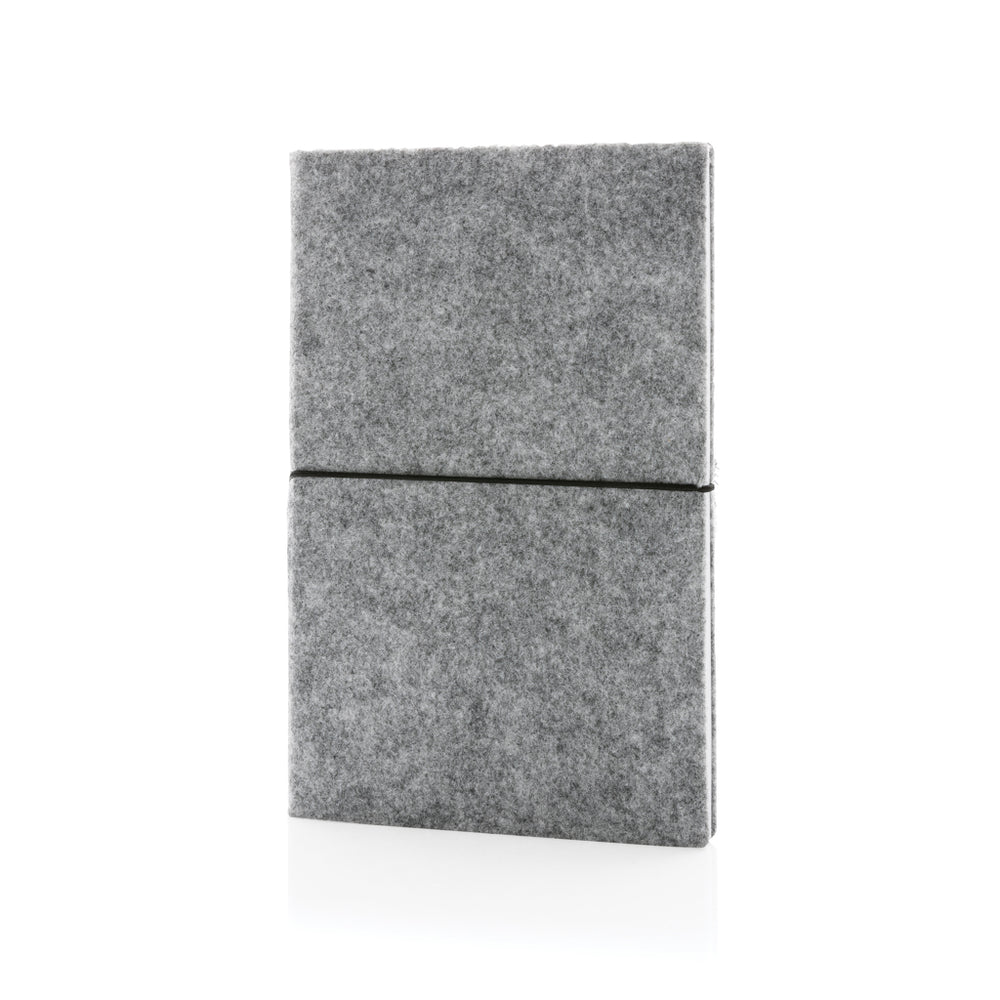 Branded GRS certified recycled felt A5 softcover notebook