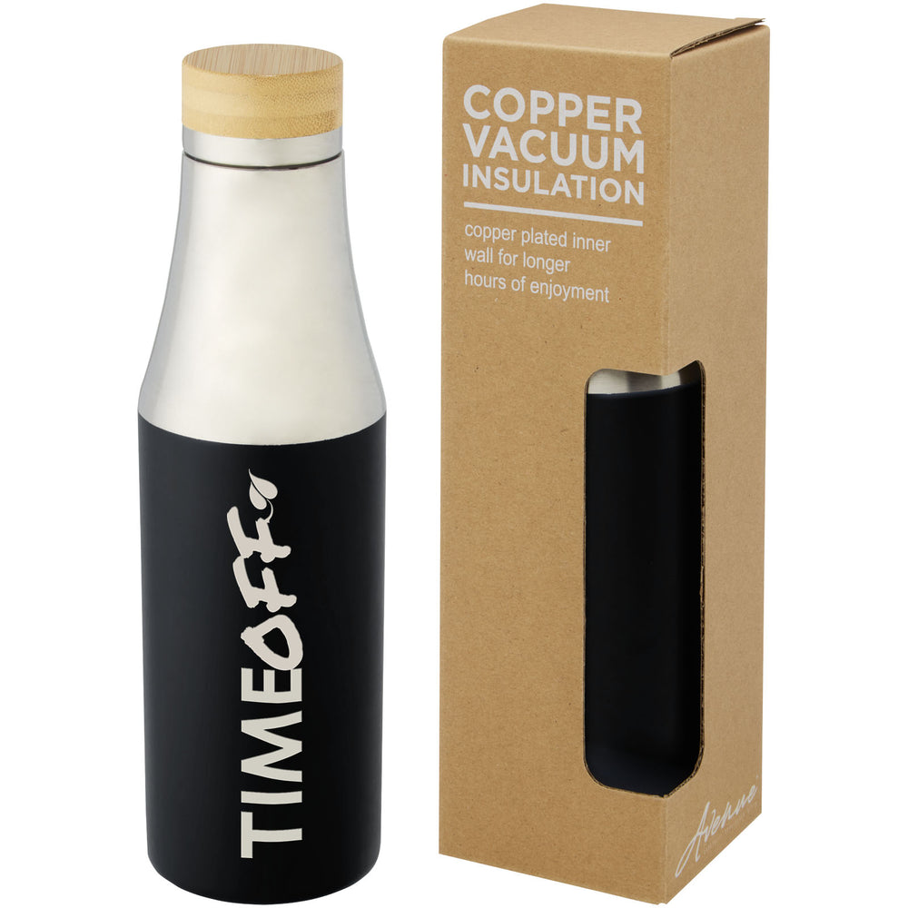 Branded Hulan 540 ml copper vacuum insulated stainless steel bottle with bamboo lid