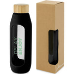 Branded Tidan 600 ml borosilicate glass bottle with silicone grip