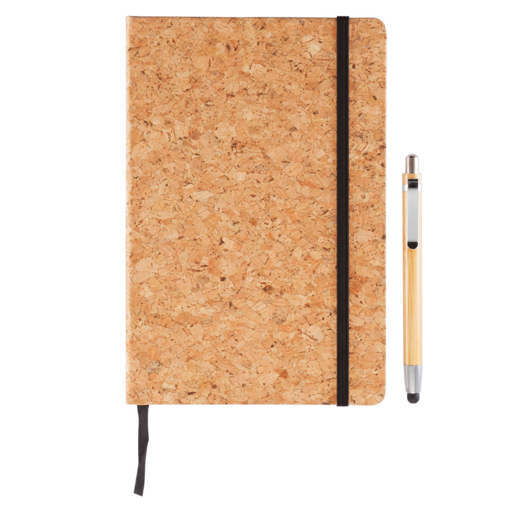 Branded A5 notebook with bamboo pen including stylus