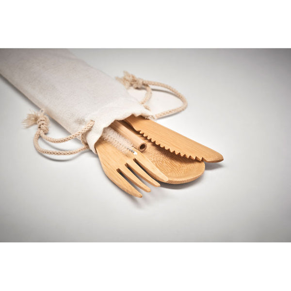 Branded Bamboo cutlery with straw
