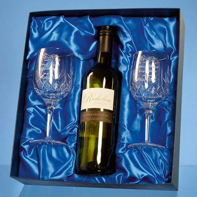 Branded Double Goblet Gift Set with a 75cl Bottle of White Wine