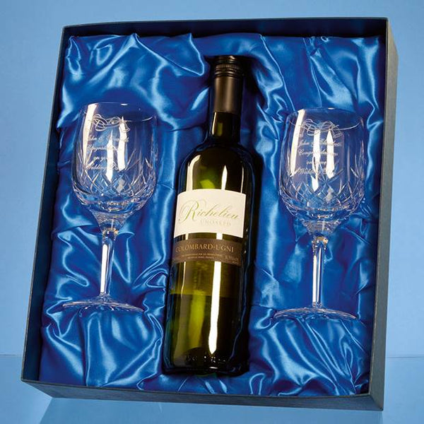 Branded Double Goblet Gift Set with a 75cl Bottle of White Wine