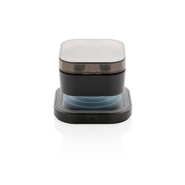 Branded TWS earbuds in wireless charging case