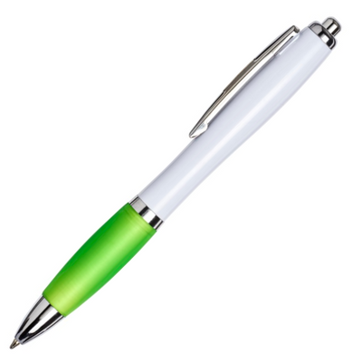 Curvy Ball Pen with a white barrel and lime grip