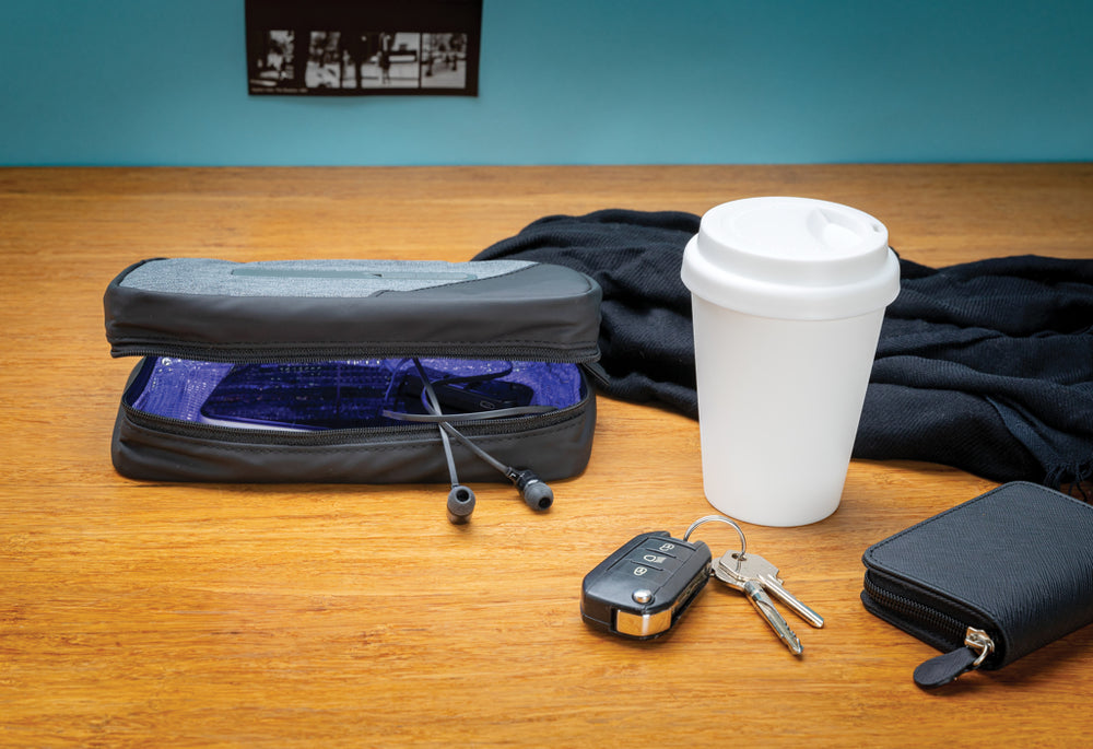 Branded Portable UV-C steriliser pouch with integrated battery