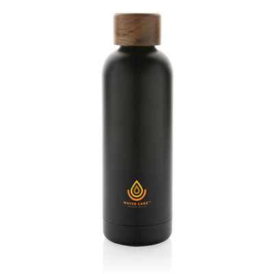 Branded Wood RCS certified recycled stainless steel vacuum bottle