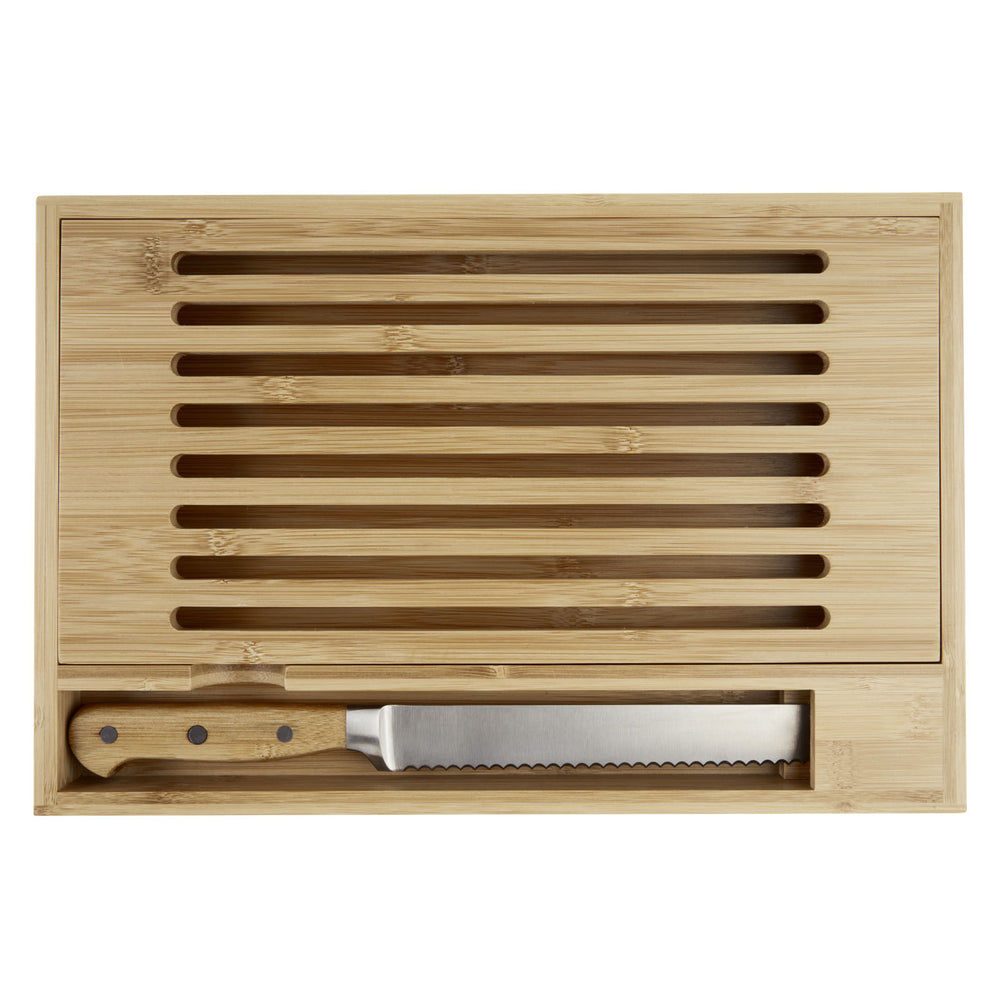 Branded Pao bamboo cutting board with knife