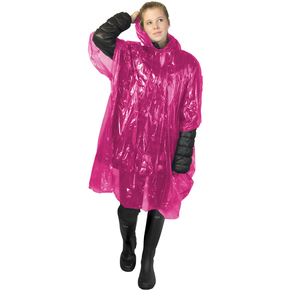 Branded Ziva disposable rain poncho with storage pouch