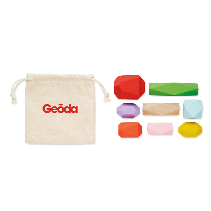 Branded 8 stacking wood rocks in pouch