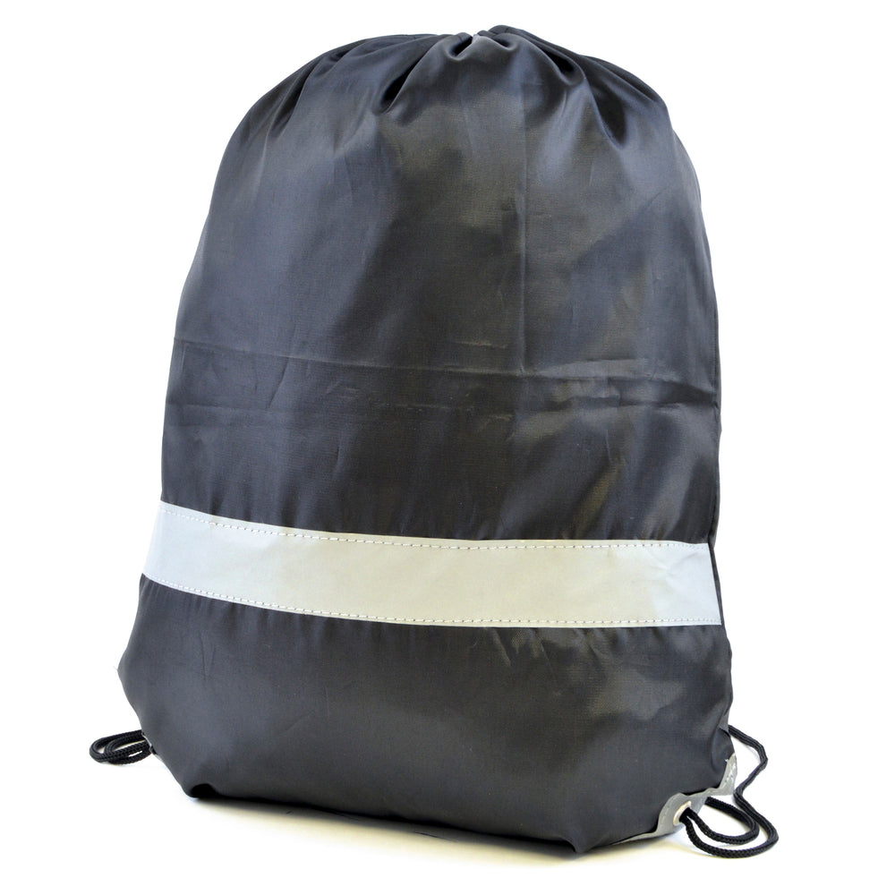 Branded Fluorescent drawstring bag with reflective strip. 210D polyester