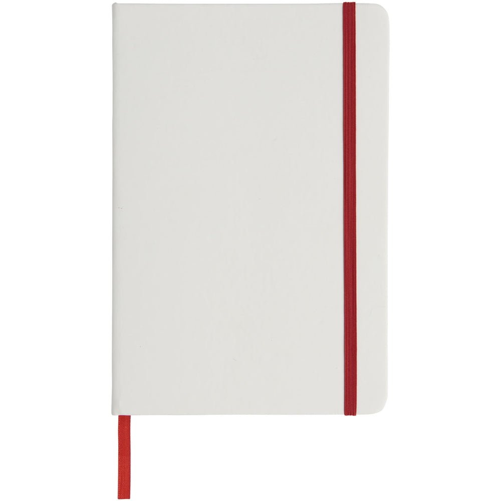 Branded Spectrum A5 white notebook with coloured strap