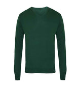 Premier Knitted Cotton Acrylic V Neck Sweater Bottle Green