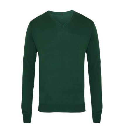 Premier Knitted Cotton Acrylic V Neck Sweater Bottle Green