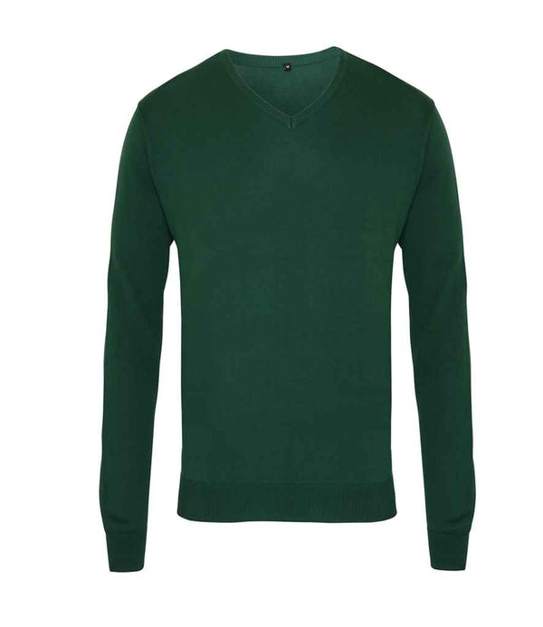 Premier Knitted Cotton Acrylic V Neck Sweater Bottle Green