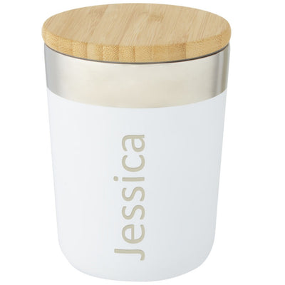 Branded Lagan 300 ml copper vacuum insulated stainless steel tumbler with bamboo lid