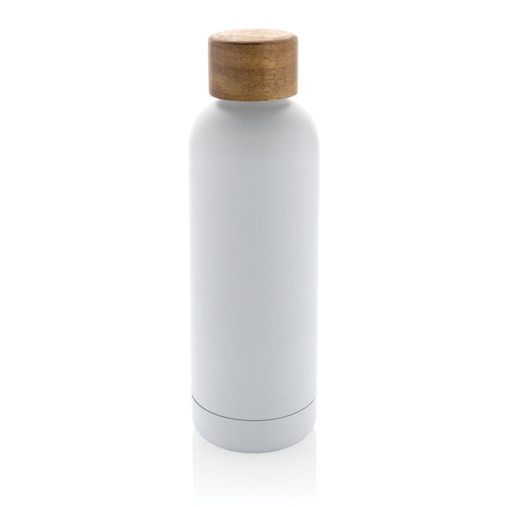 Branded Wood RCS certified recycled stainless steel vacuum bottle