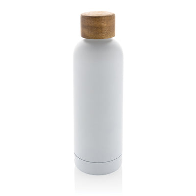 Branded Wood RCS certified recycled stainless steel vacuum bottle
