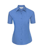 Russell Collection Ladies Short Sleeve Easy Care Poplin Shirt Corporate Blue