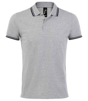 SOL'S Pasadena Tipped Cotton Piqué Polo Shirt Heather Grey/Navy